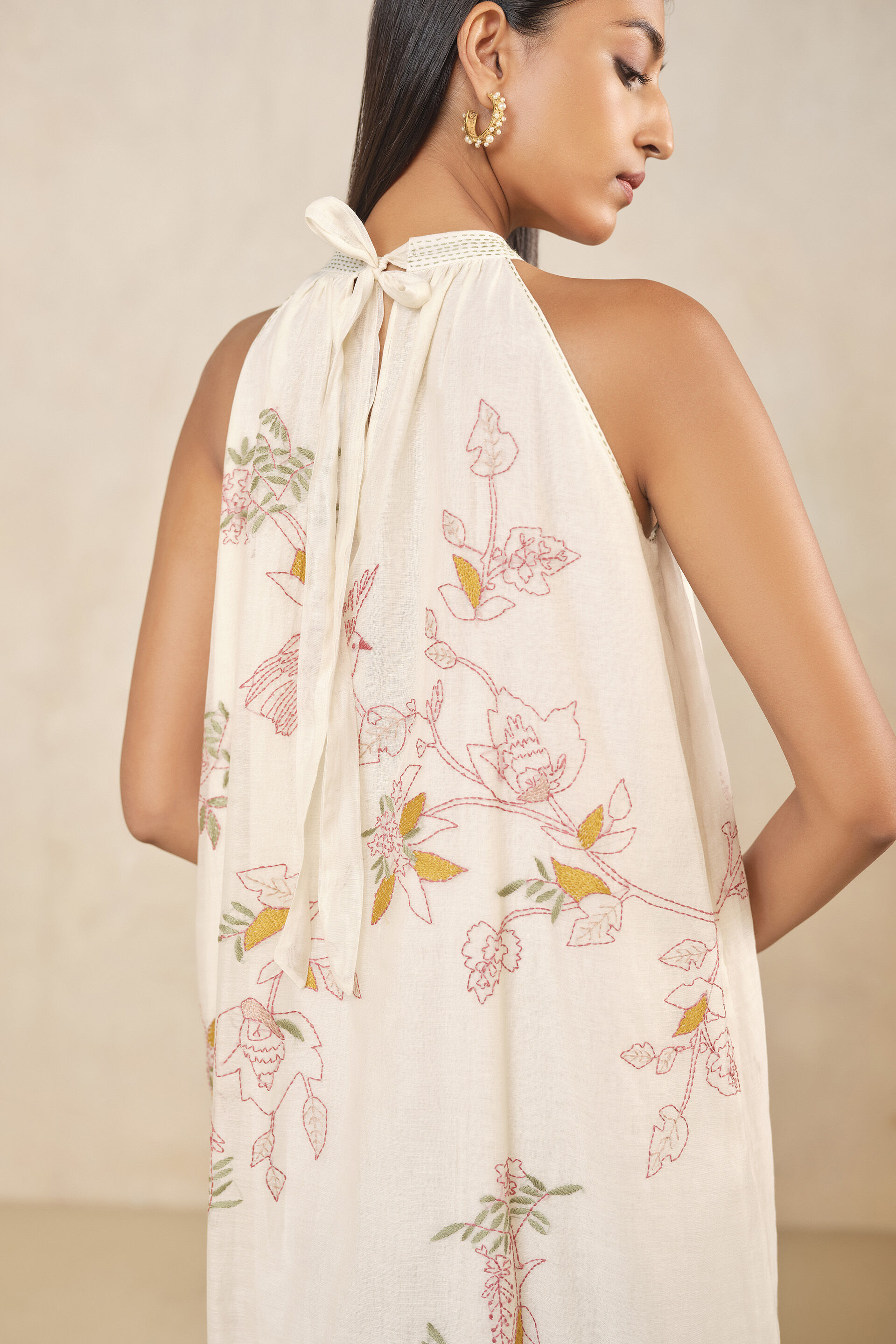 Haiku Hand-embroidered Kantha Mul Dress - Ivory, Ivory, image 5